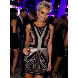 Peachpuff Bodycon Dress Sz S Gray Black Silver Metallic Party Girl Club Cutie